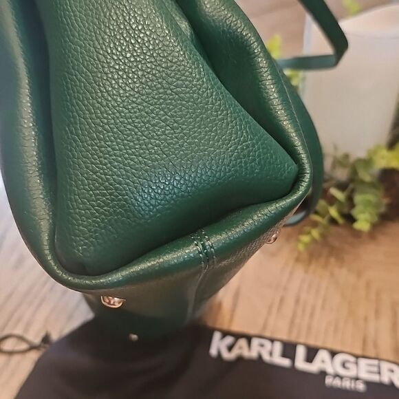 Karl Lagerfeld Leather Green Shoulder Tote Bag - Picture 7 of 16